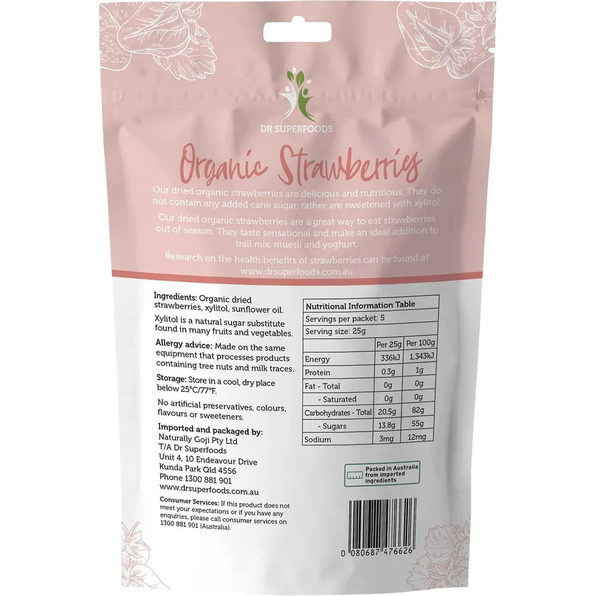Dr Superfoods Snack Foods (Clearance  - BBD 28/02/25) Dr Superfoods Dried Strawberries Organic 125g