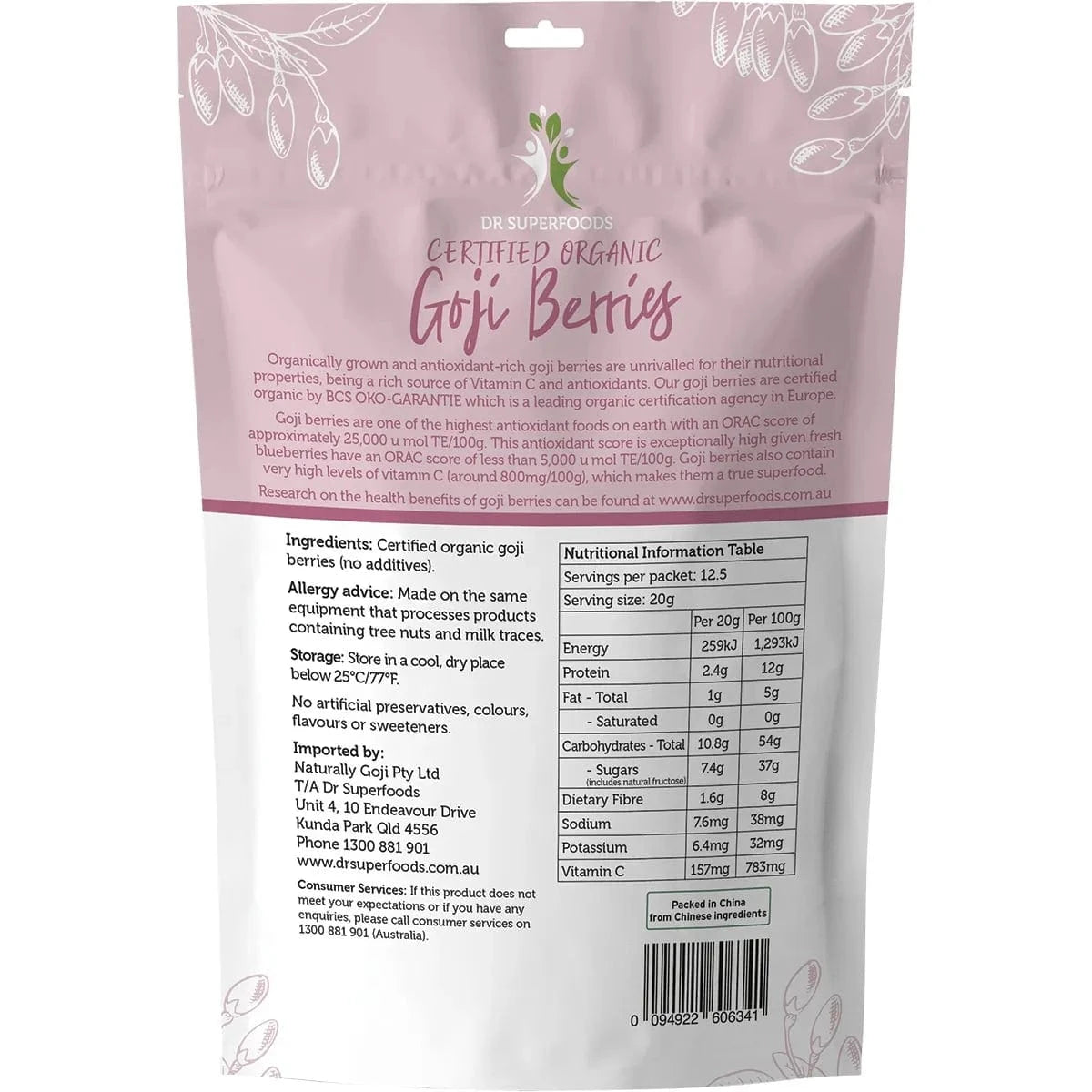 Dr Superfoods Snack Foods Dr Superfoods Dried Goji Berries Certified Organic