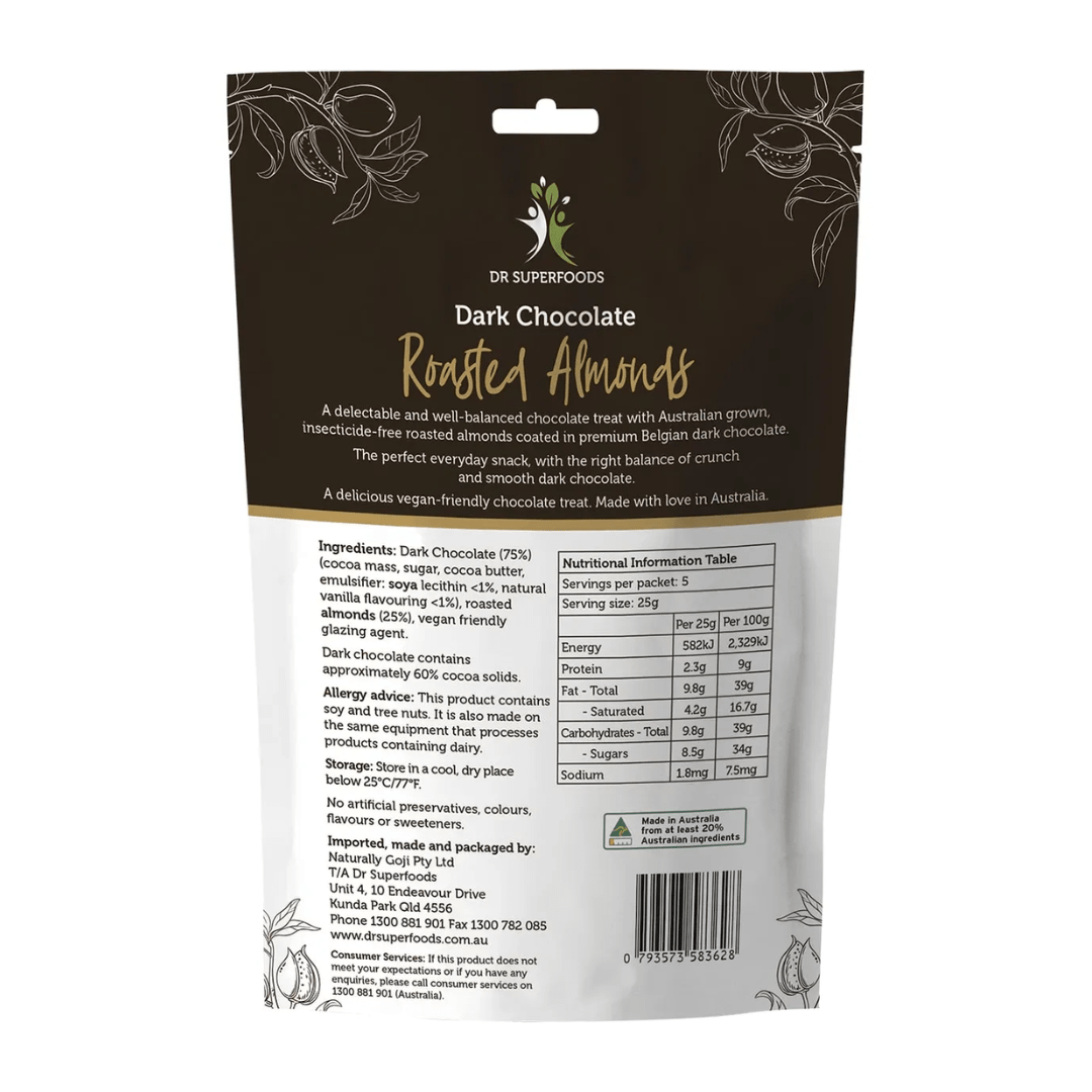Dr Superfoods Snack Foods Dr Superfoods Roasted Almonds Dark Chocolate 125g