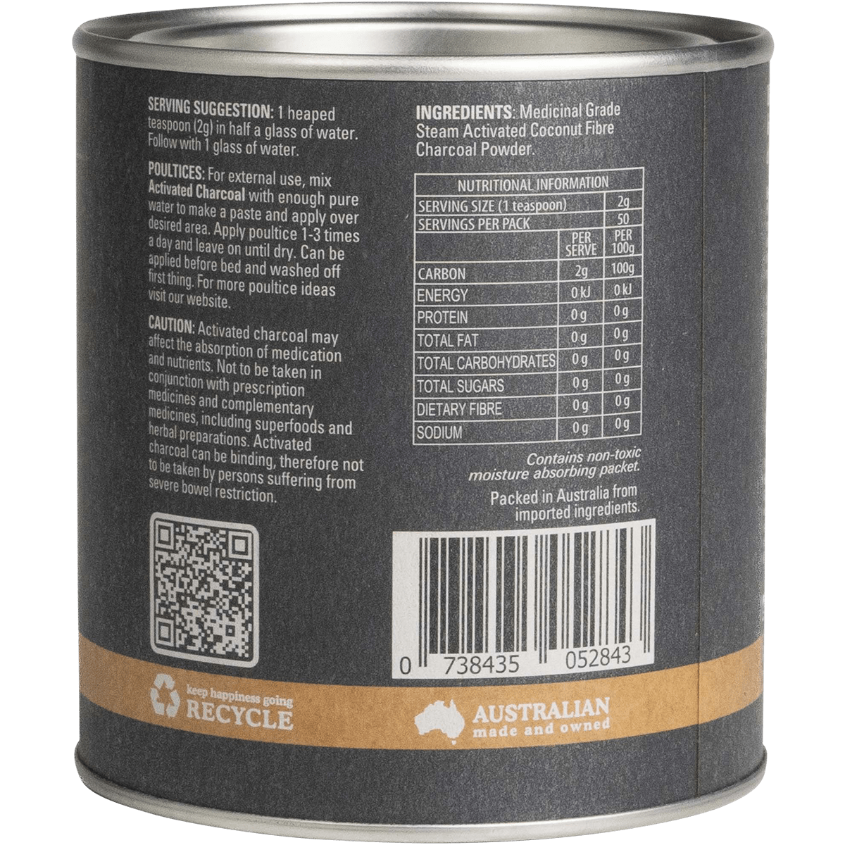 Eden Healthfoods Activated Charcoal 100g right-side product image
