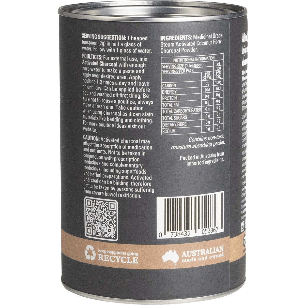 Eden Healthfoods Activated Charcoal 300g right-side product image