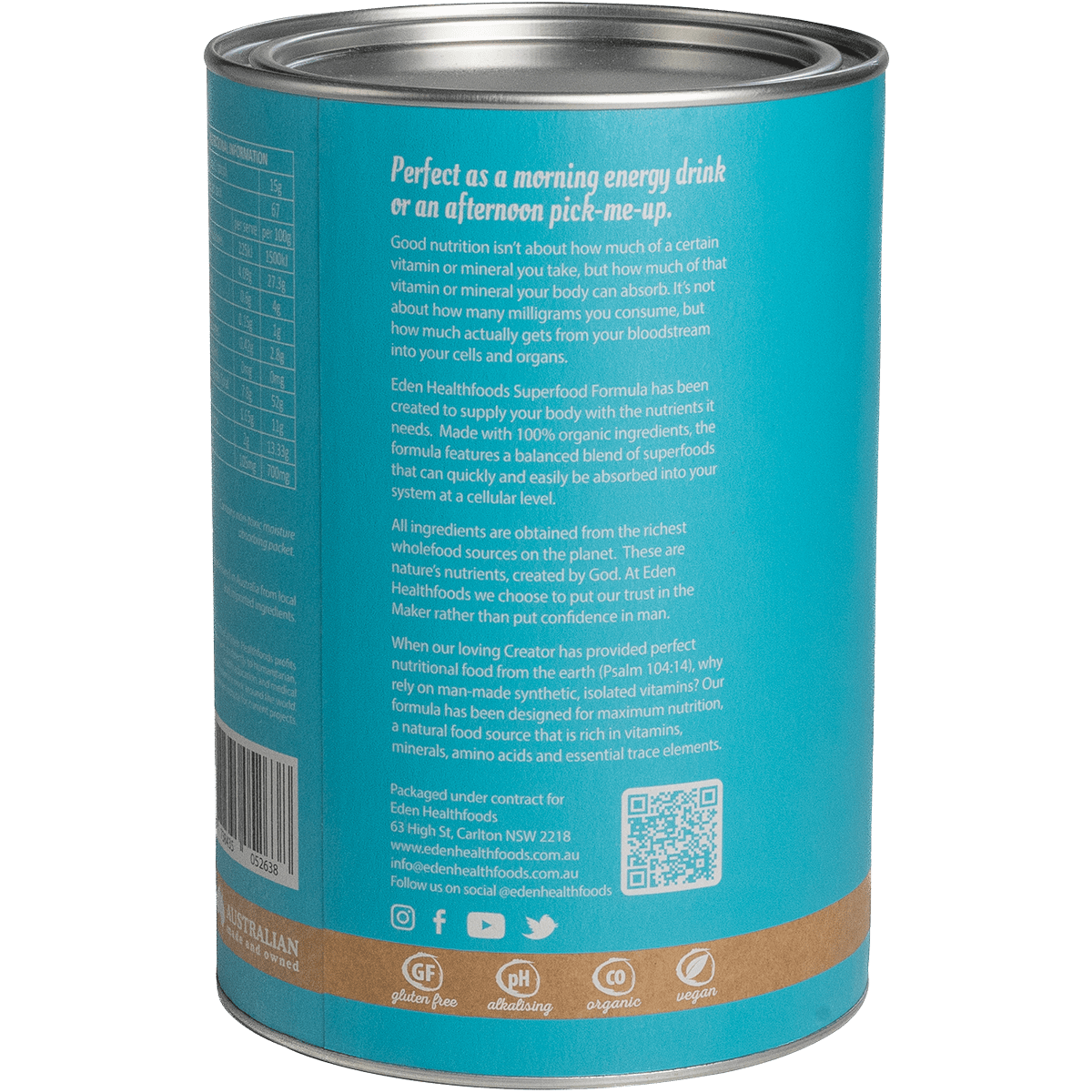 Eden Healthfoods Certified Organic Greens Powder 1kg left-side product image