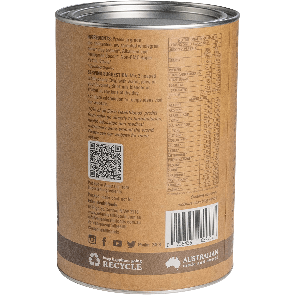 Eden Healthfoods Ultimate Protein Chocolate 1kg right-side product image