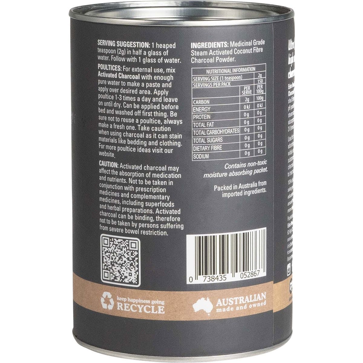 Eden HealthFoods Vitamins & Supplements Eden Healthfoods Activated Charcoal Steam Activated Powder