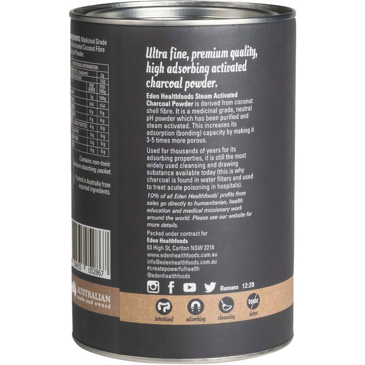 Eden HealthFoods Vitamins & Supplements Eden Healthfoods Activated Charcoal Steam Activated Powder