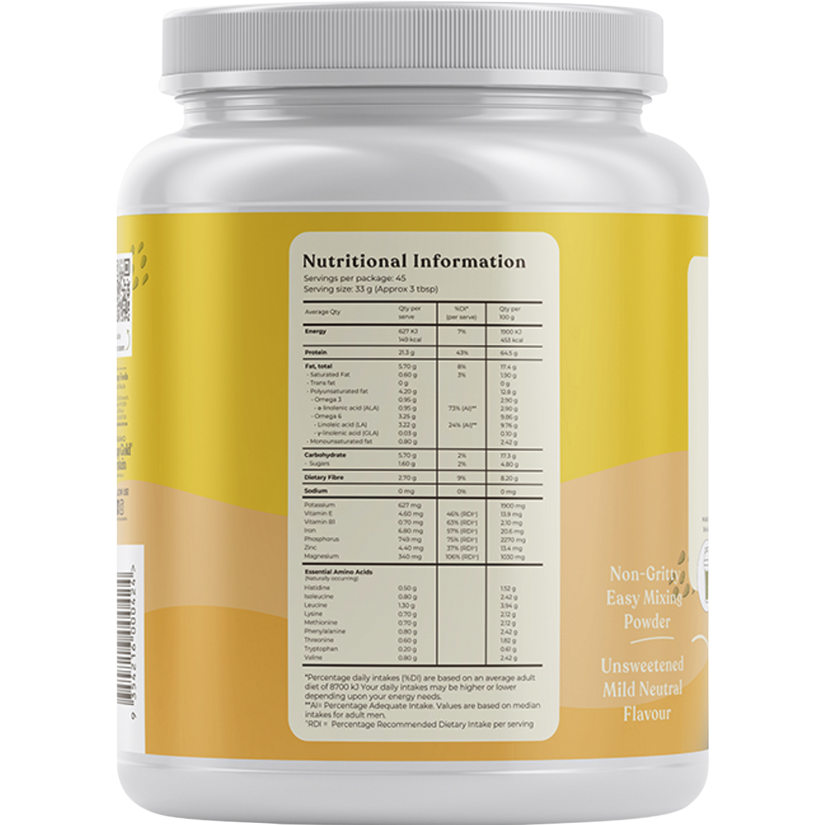 Hemp Foods Australia Organic Hemp Gold Protein 1.5kg back product image