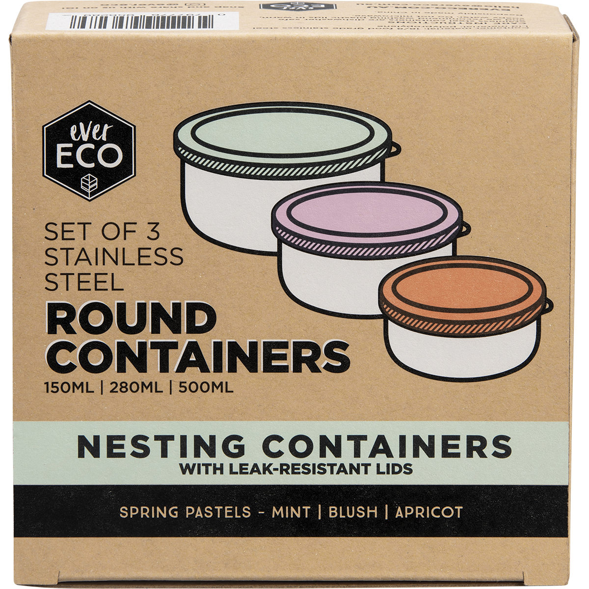 Ever Eco Stainless Steel Round Containers Spring top view