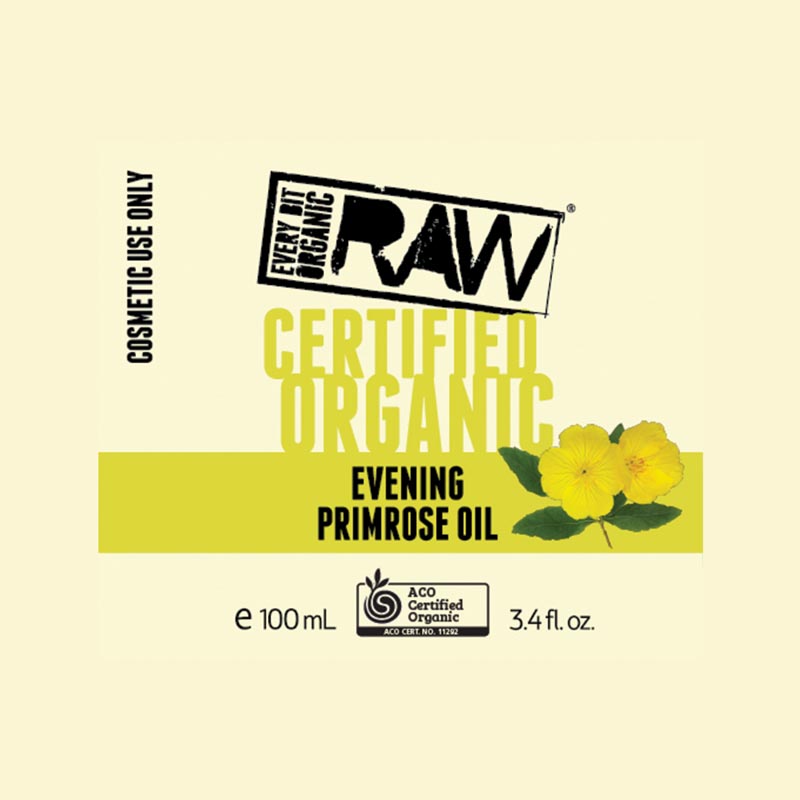Every Bit Organic Raw Evening Primrose Oil 100ml label artwork