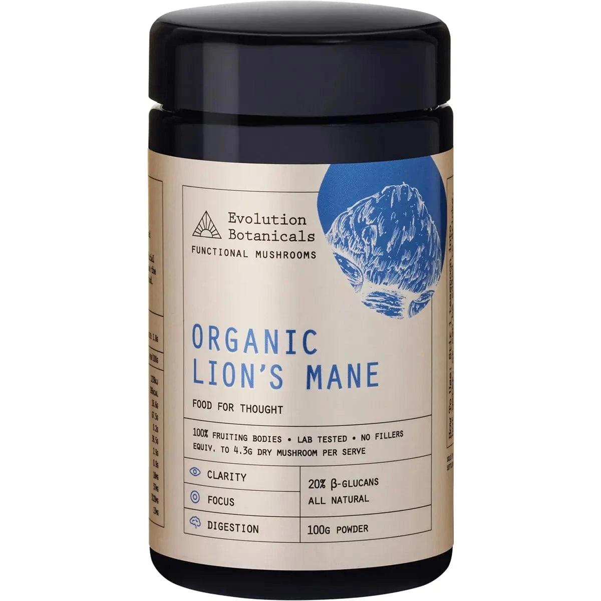 Evolution Botanicals Functional Foods 100g Jar Evolution Botanicals Organic Lion's Mane Food For Thought 100g