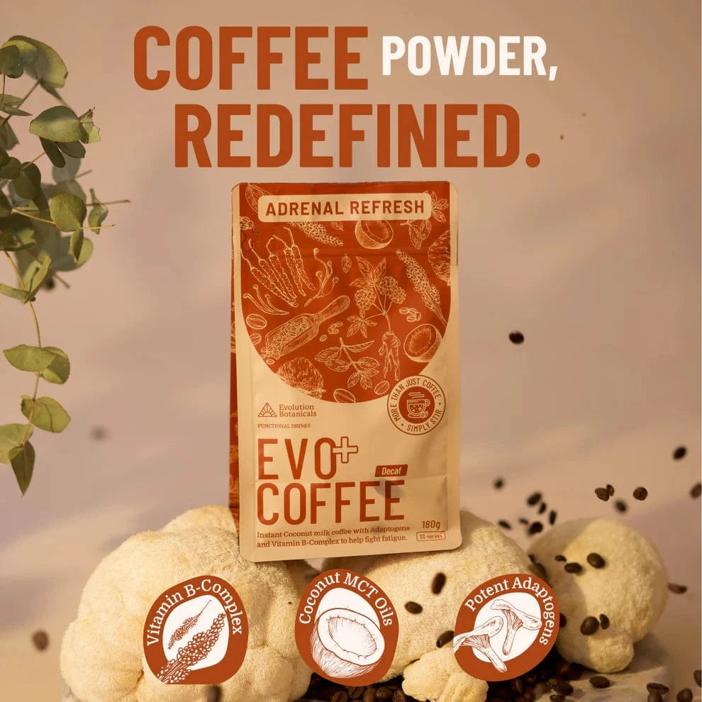 Evolution Botanicals Functional Foods 180g Resealable Pouch Evolution Botanicals EVO+ Coffee Decaf Adrenal Refresh 180g