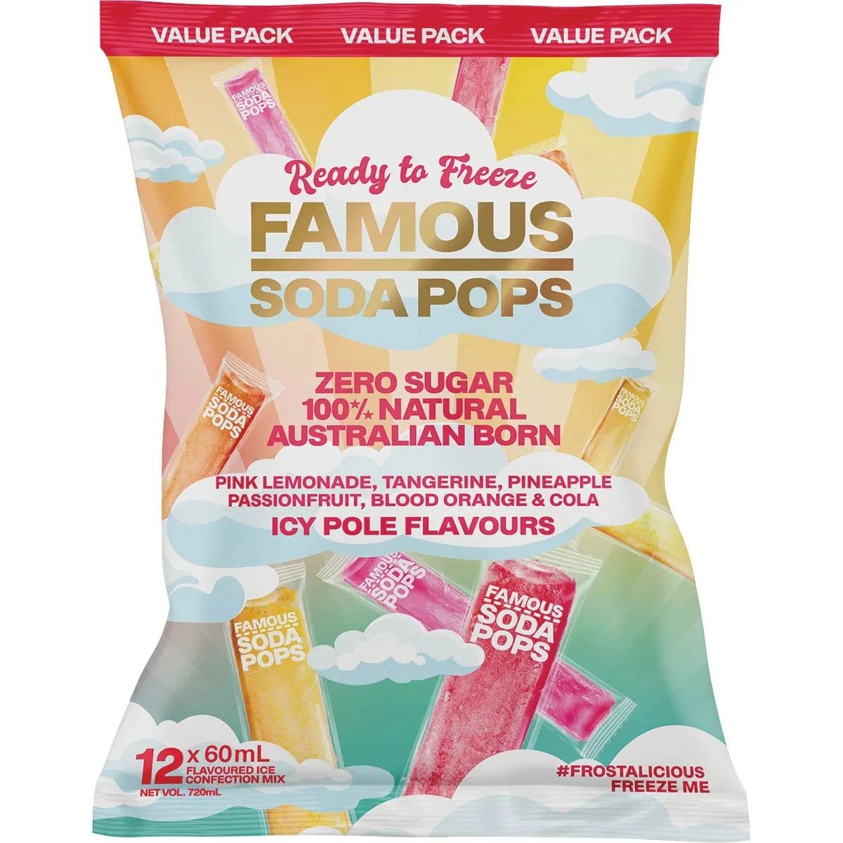 Famous Snack Foods Famous Zero Sugar Soda Pops Assorted Icy Poles 12 x 60ml