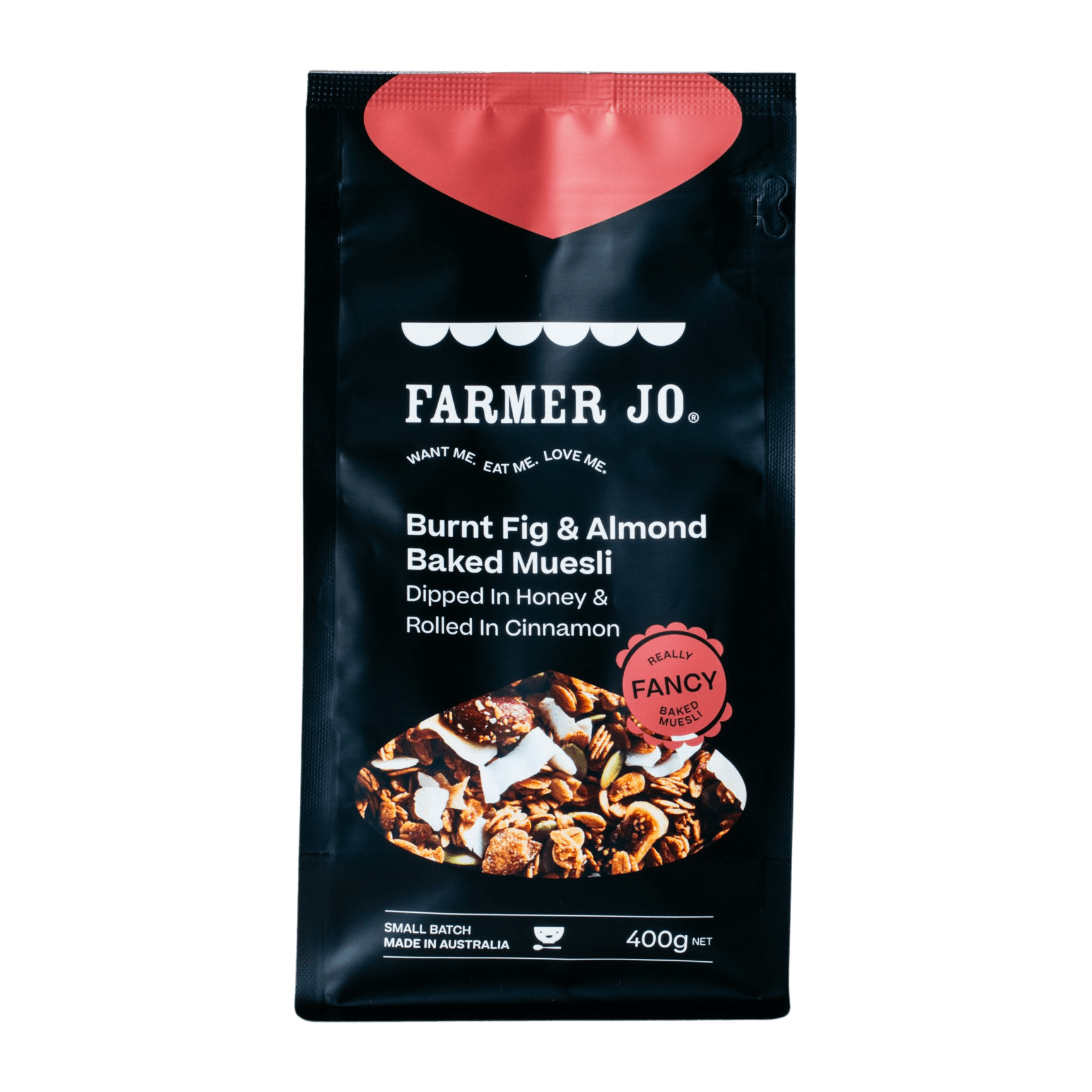 Farmer Jo Burnt Fig & Almond Baked Muesli Dipped In Honey & Rolled In Cinnamon 400g