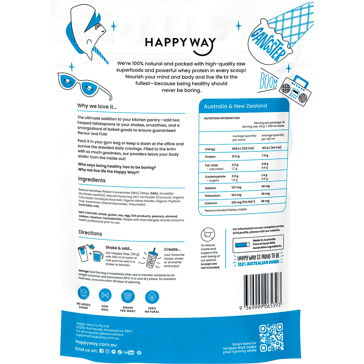 Happy Way Whey Protein Powder Vanilla 500g back image
