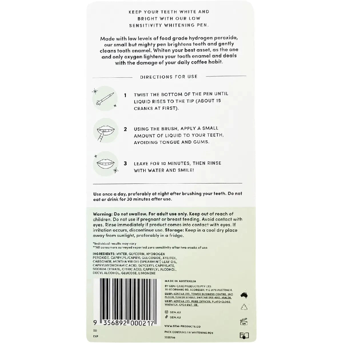 Gem Health & Beauty Gem Whitening Pen Crisp Mint (Whitens Enamel) 4ml