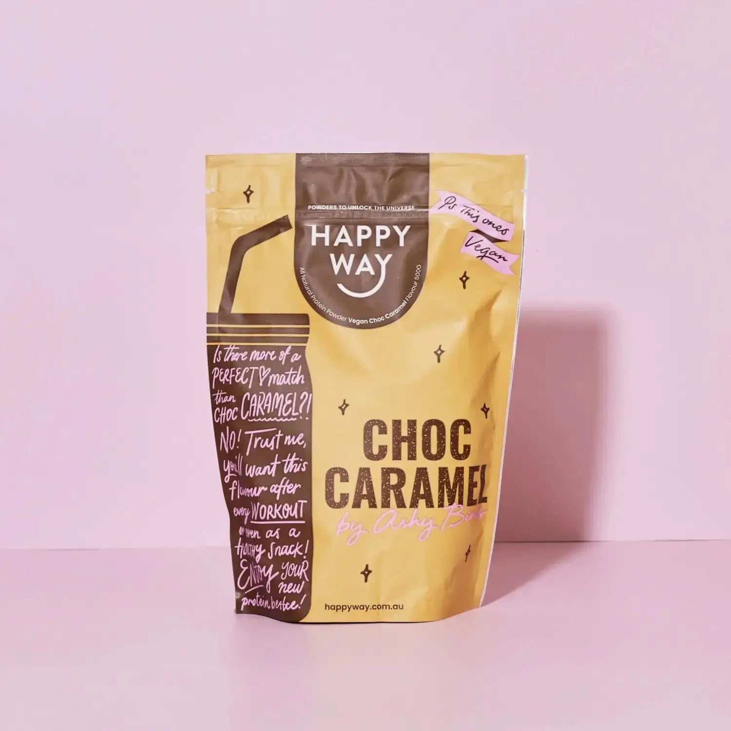 Happy Way Protein Powder Happy Way Ashy Bines VEGAN Protein Powder Choc Caramel 500g