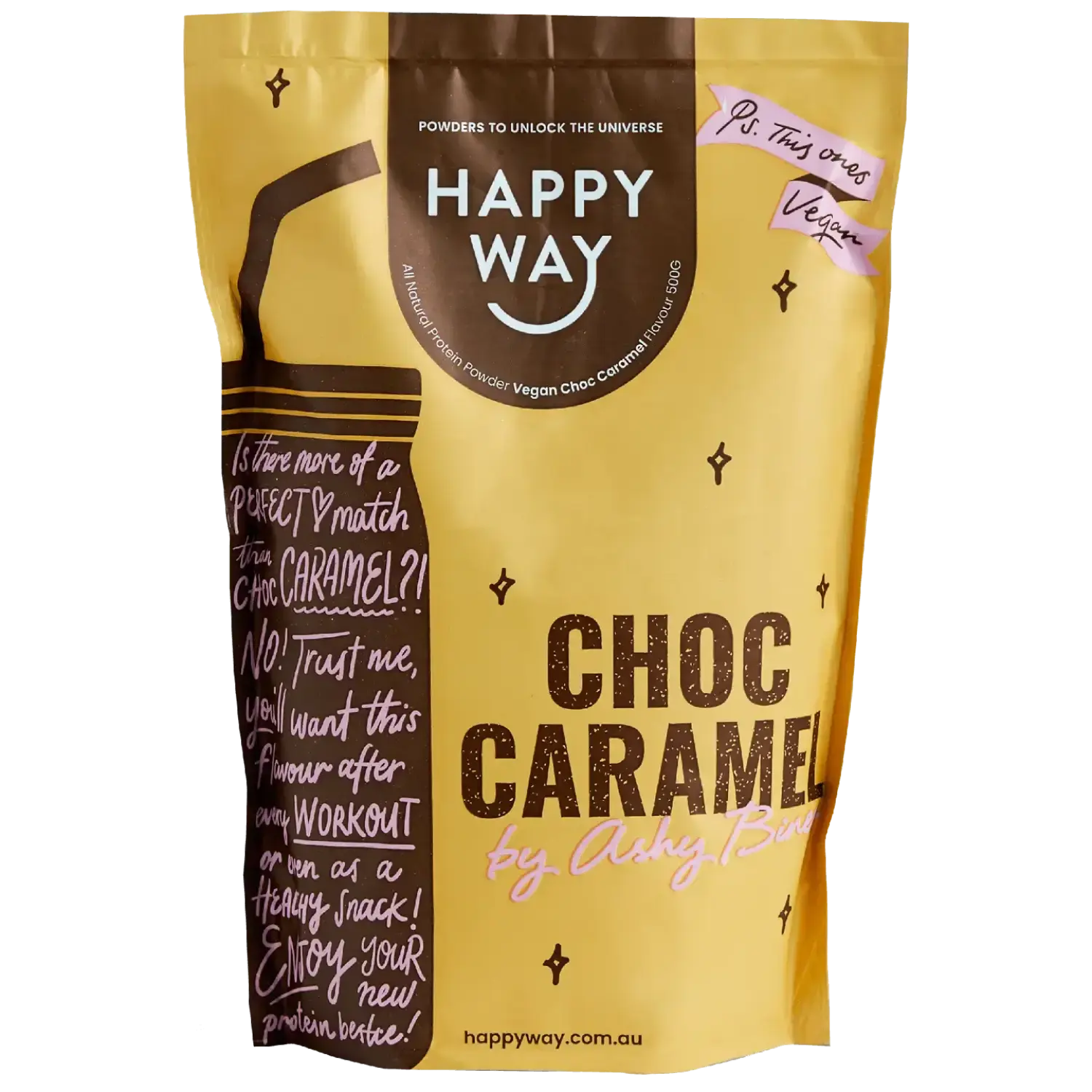 Happy Way Protein Powder Happy Way Ashy Bines VEGAN Protein Powder Choc Caramel 500g