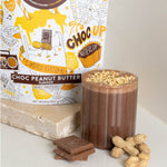 Happy Way Choc Peanut Butter Whey Protein Powder 500g with prepared shake