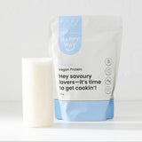 Happy Way Flavourless Vegan Protein Powder 500g with prepared shake
