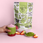 Happy Way Matcha Latte Vegan Protein Powder 500g with prepared matcha