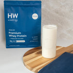Happy Way Men's Vanilla Whey Protein Powder 900g with prepared shake