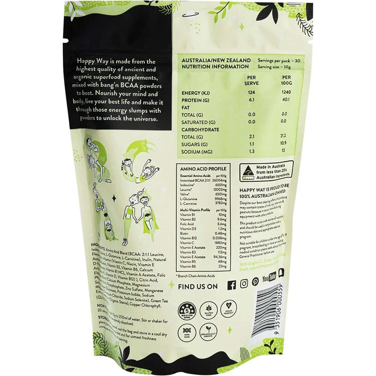 Happy Way Pre Workout Happy Way Bcaa Powder 300g