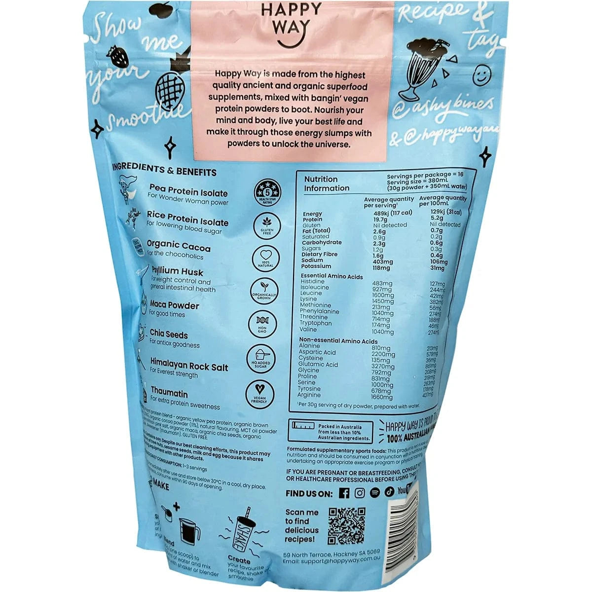 Happy Way Protein Powder Happy Way Ashy Bines VEGAN Protein Powder Choc Coconut 500g