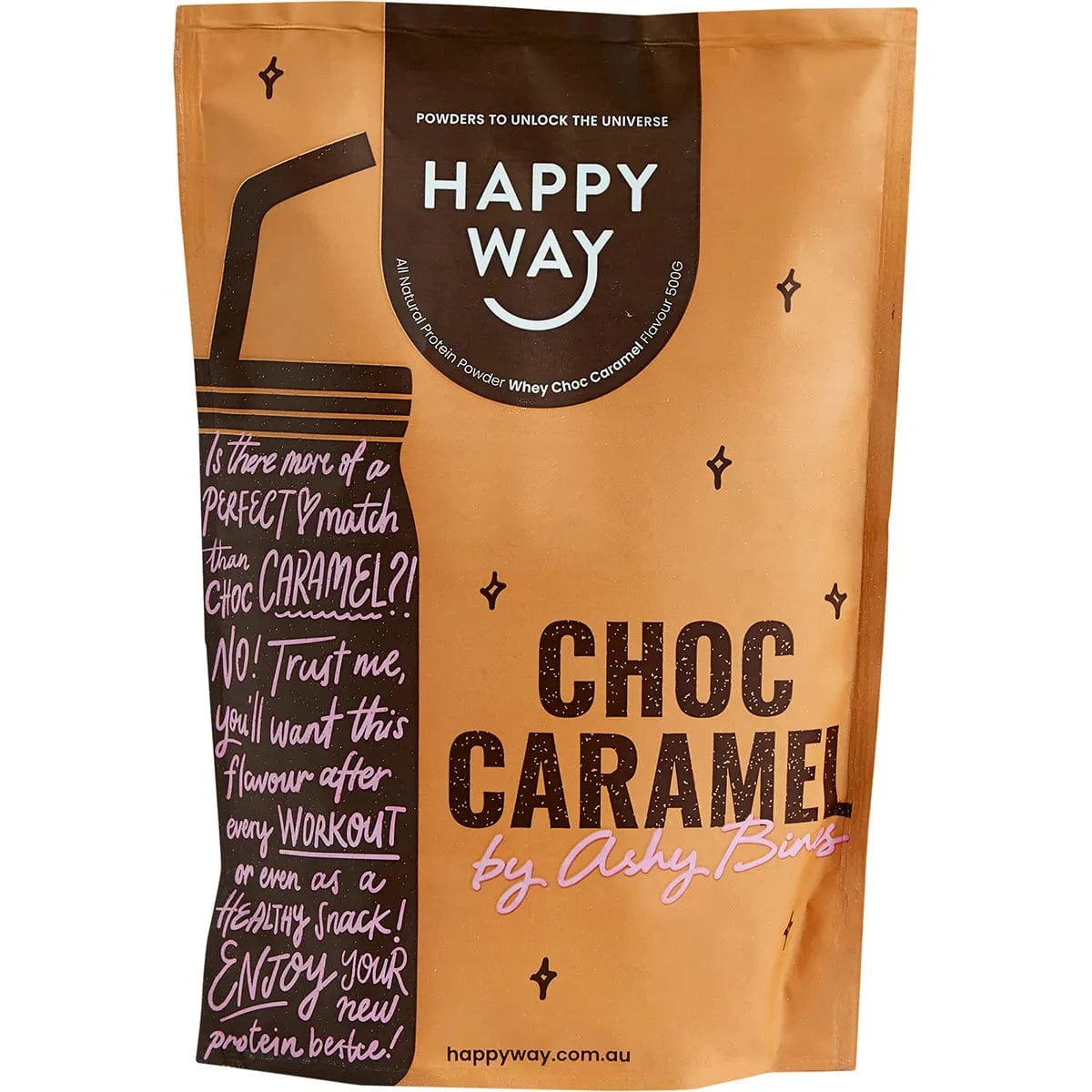 Happy Way Protein Powder Happy Way Ashy Bines Whey Protein Powder Choc Caramel 500g