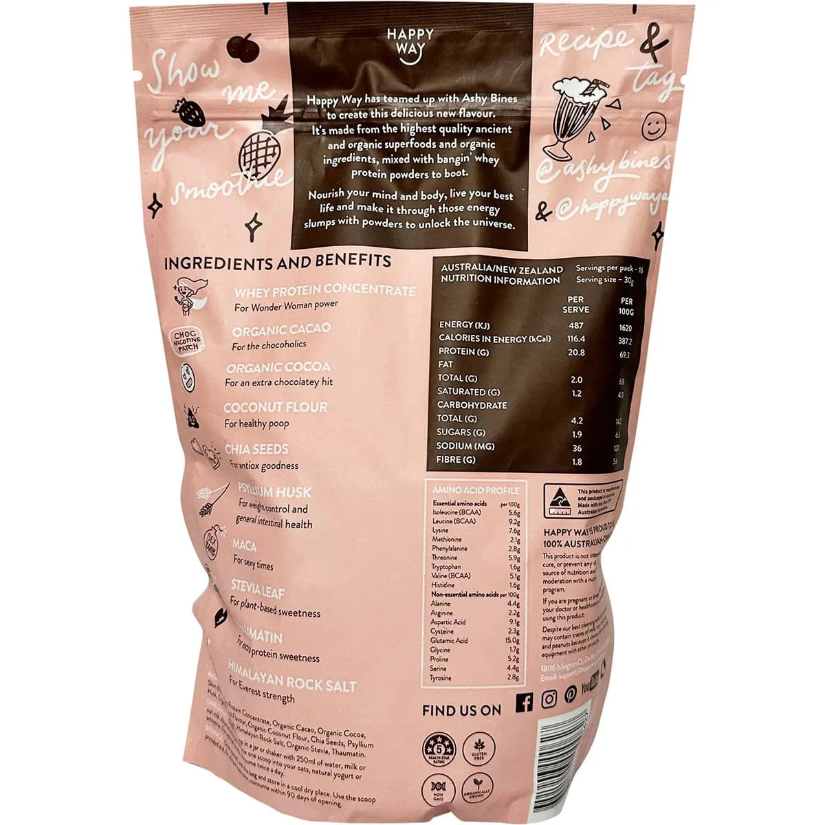 Happy Way Protein Powder Happy Way Ashy Bines Whey Protein Powder Triple Choc Fudge 500g