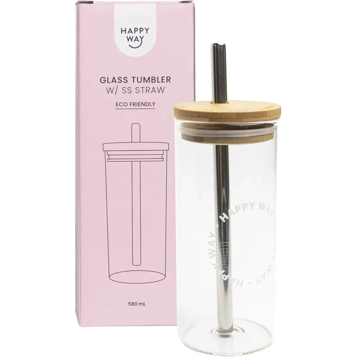 Happy Way Protein Powder Happy Way Glass Tumbler With Stainless Steel Straw 580ml