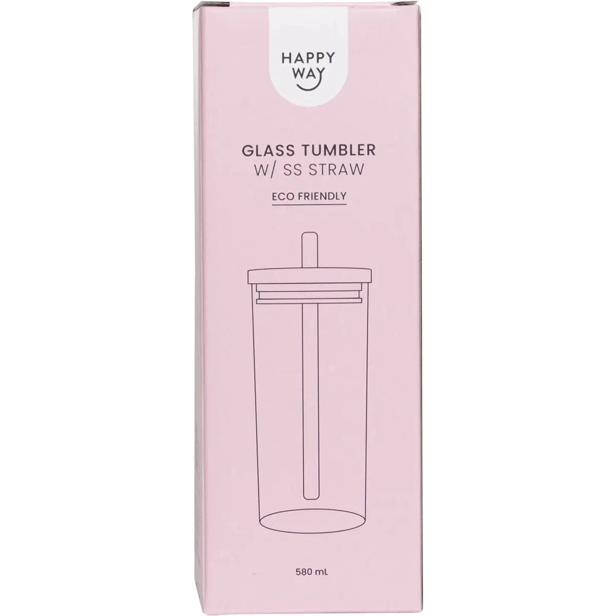 Happy Way Protein Powder Happy Way Glass Tumbler With Stainless Steel Straw 580ml