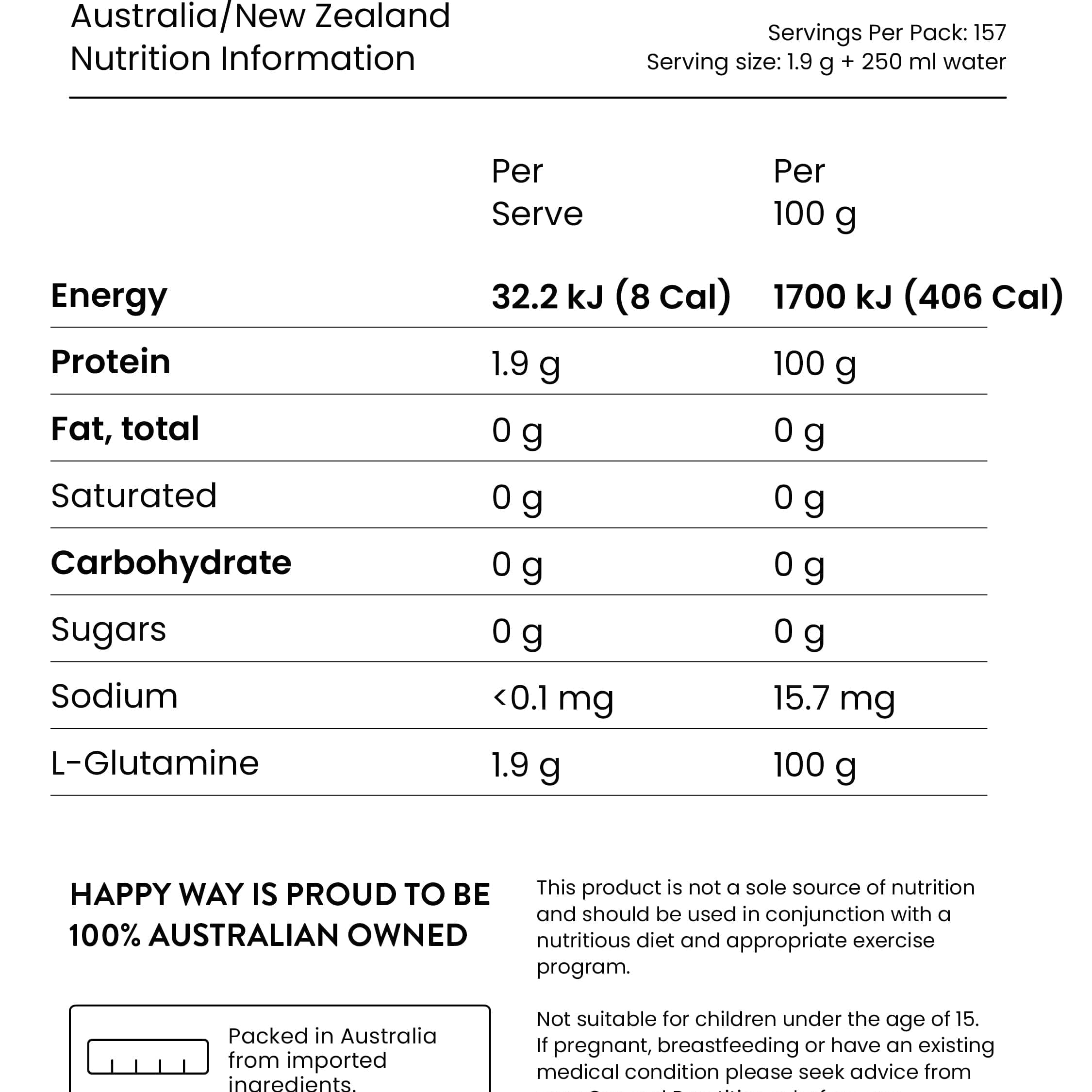 Happy Way Protein Powder Happy Way Glutamine Powder L-Glutamine 300g