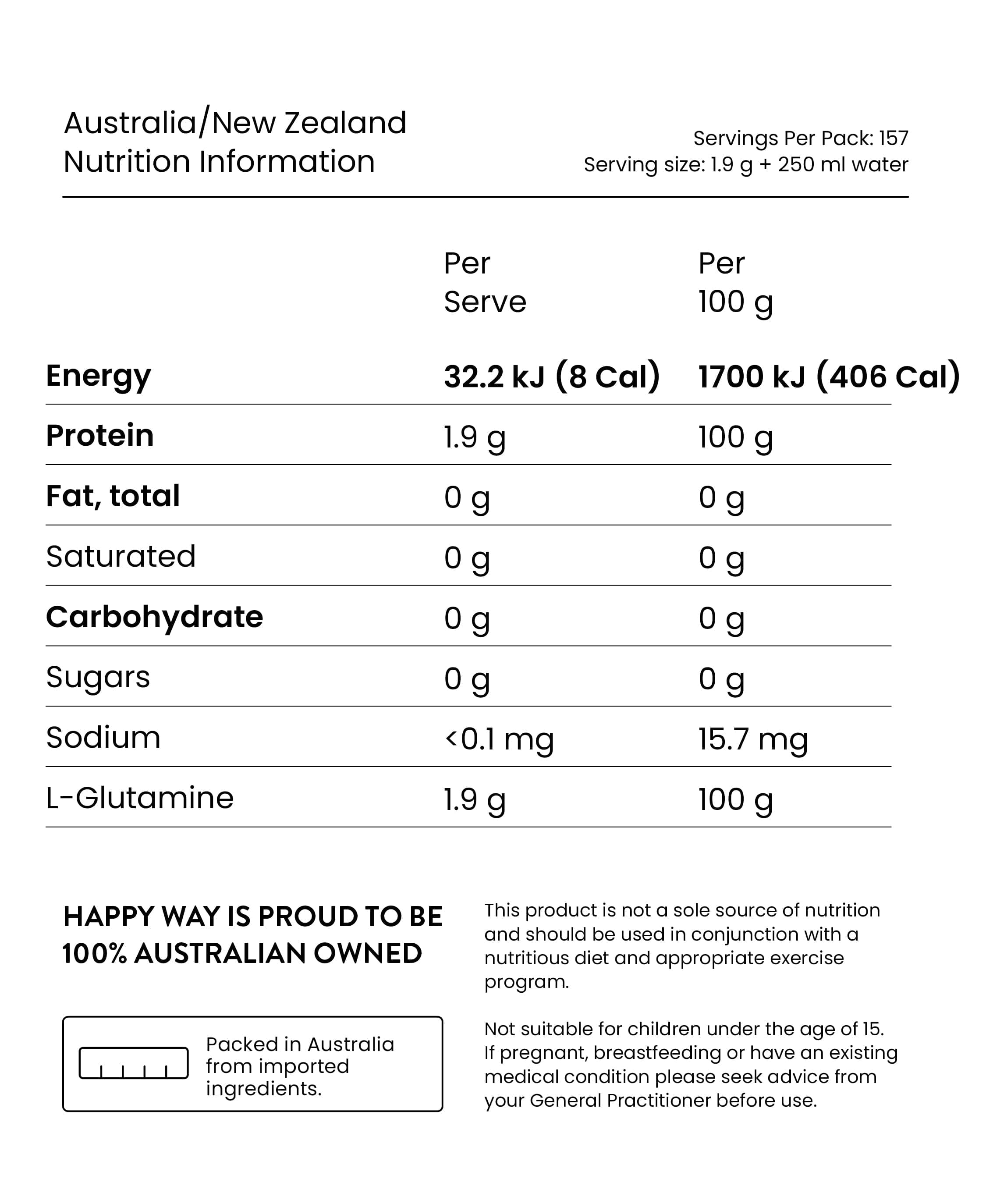 Happy Way Protein Powder Happy Way Glutamine Powder L-Glutamine 300g
