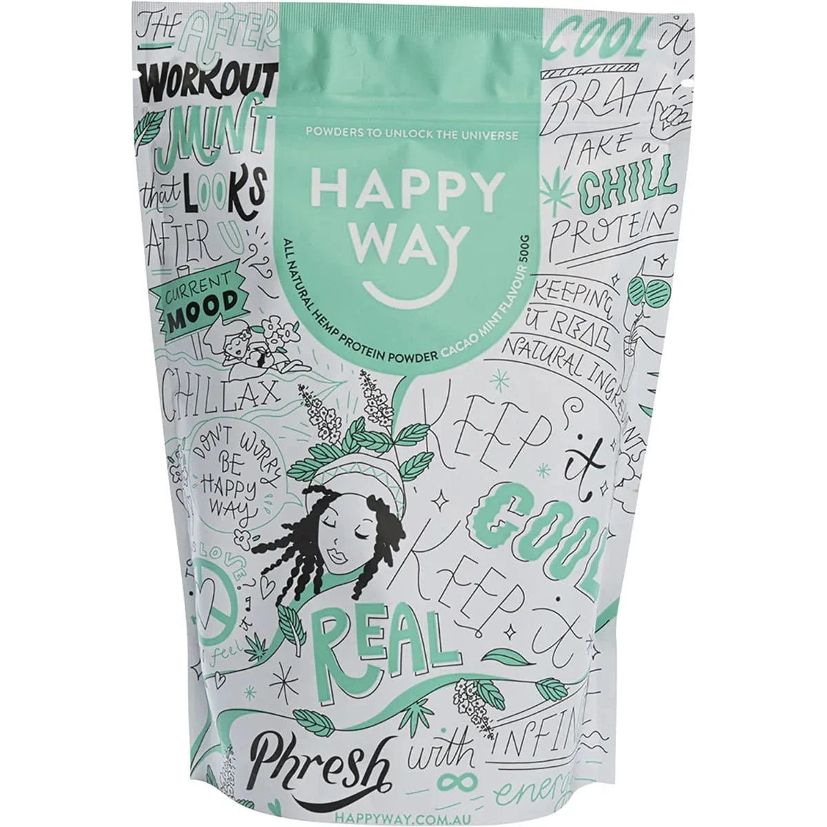 Happy Way Protein Powder Happy Way Hemp Vegan Protein Powder Cacao Mint 500g