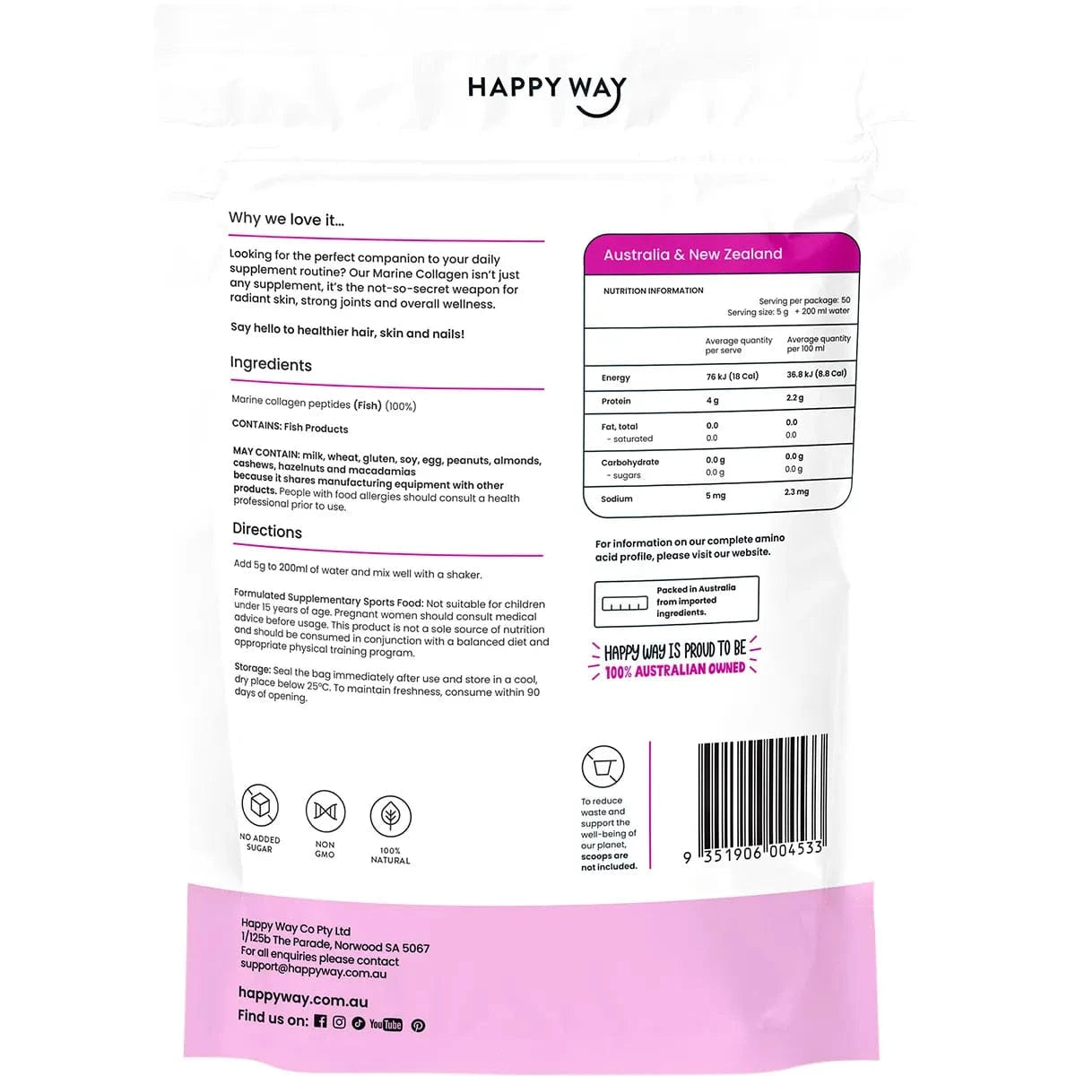 Happy Way Protein Powder Happy Way Marine Collagen Unflavoured 250g