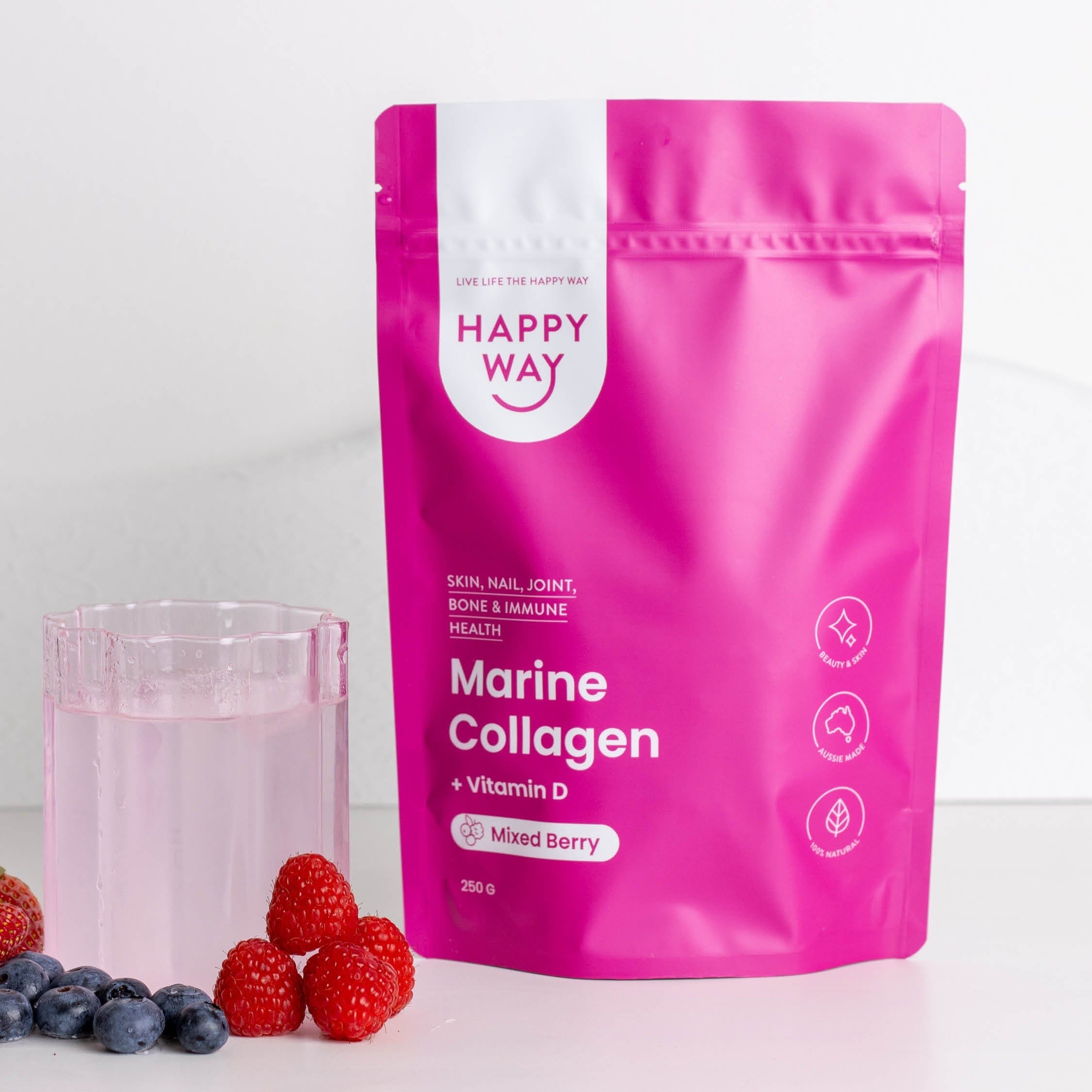 Happy Way Protein Powder Happy Way Marine Collagen + Vitamin D Mixed Berry 250g