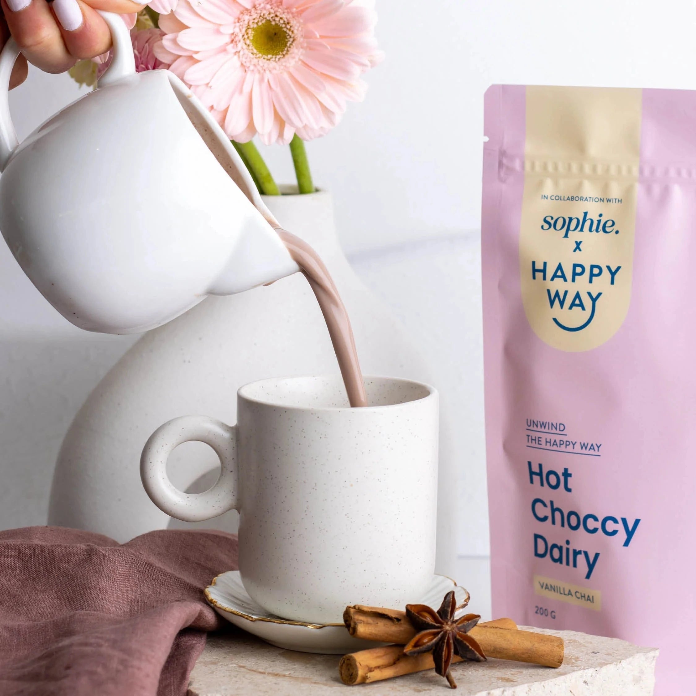 Happy Way Protein Powder Happy Way Sophie's Hot Choccy Dairy Vanilla Chai 200g