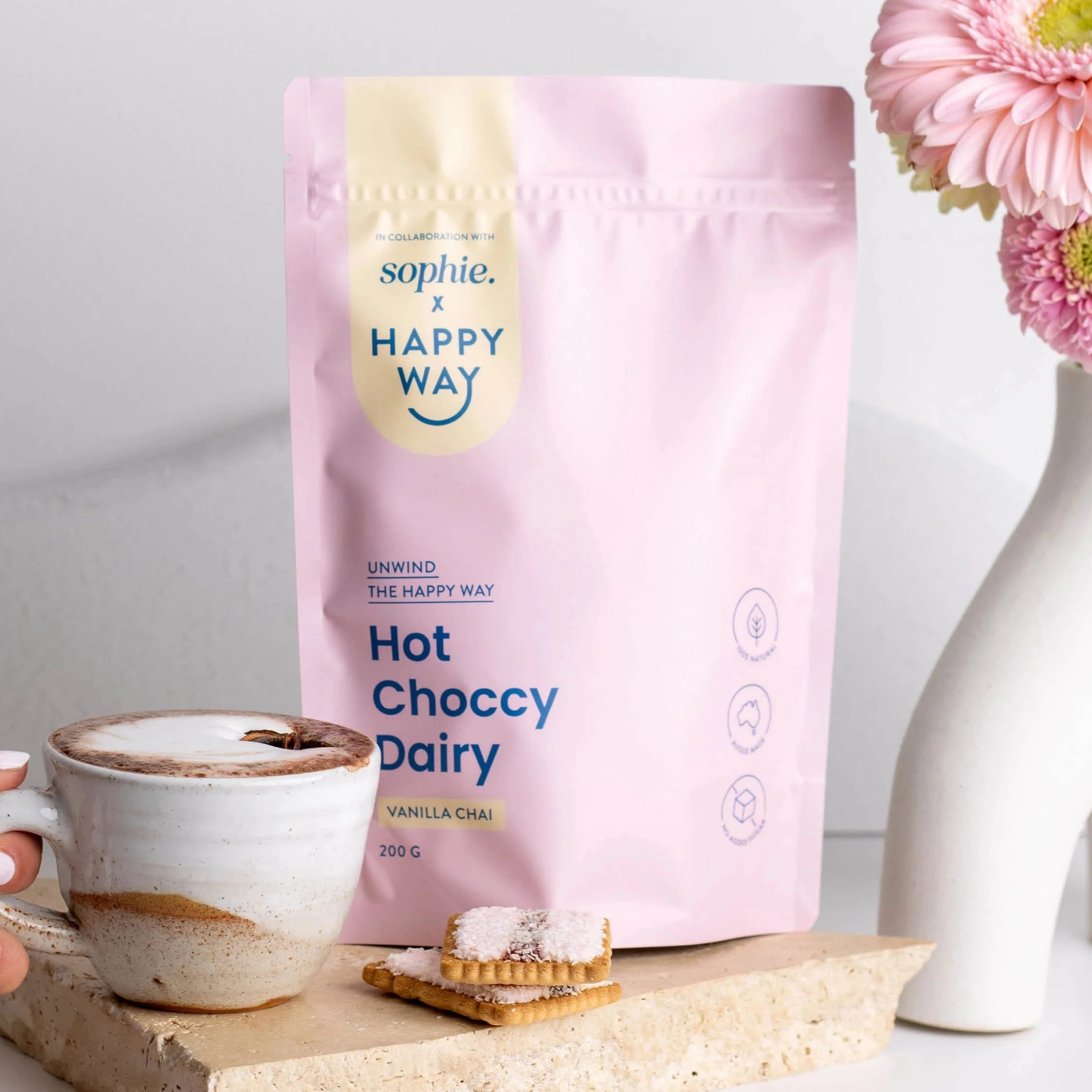 Happy Way Protein Powder Happy Way Sophie's Hot Choccy Dairy Vanilla Chai 200g