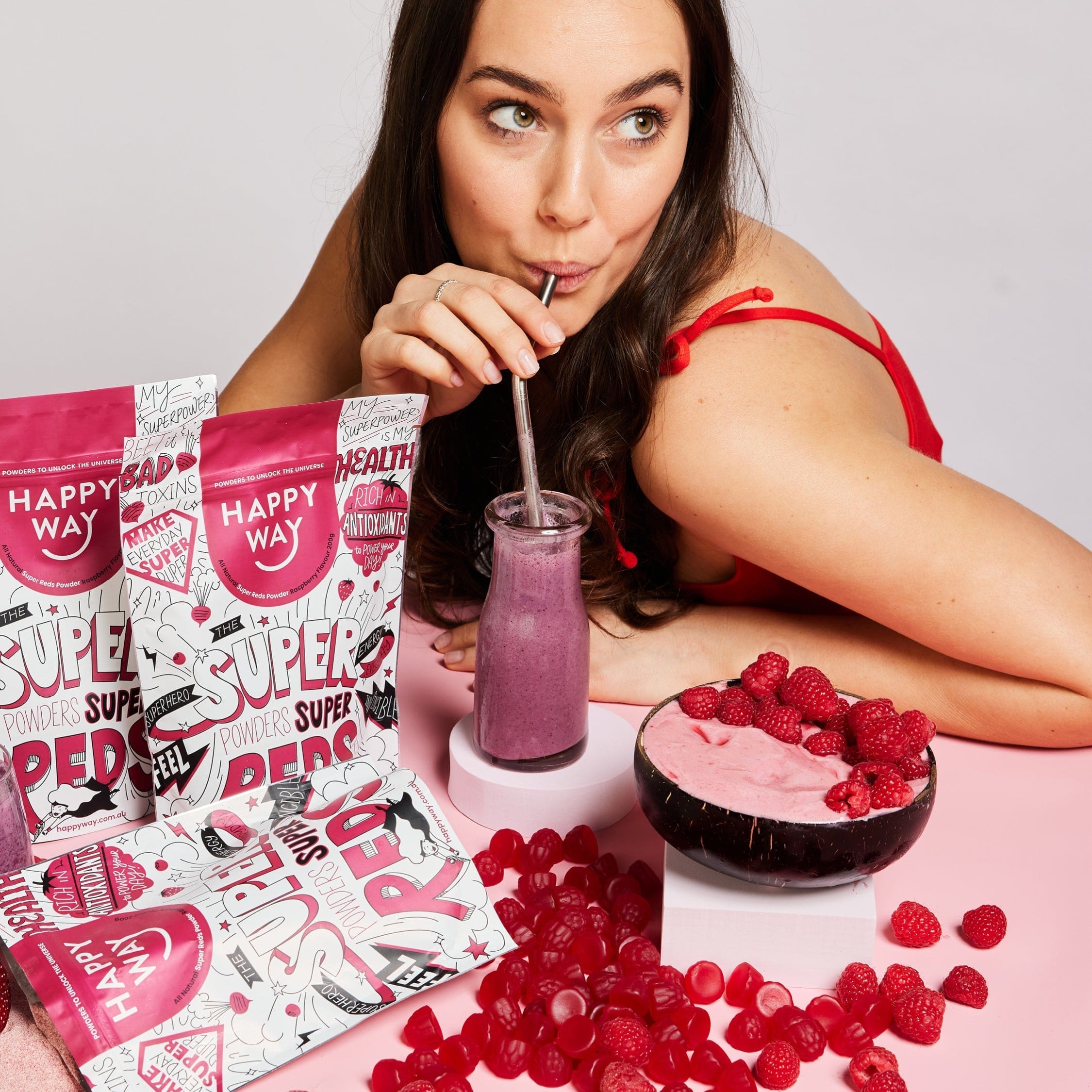 Happy Way Protein Powder Happy Way Super Reds Powder Raspberry 200g