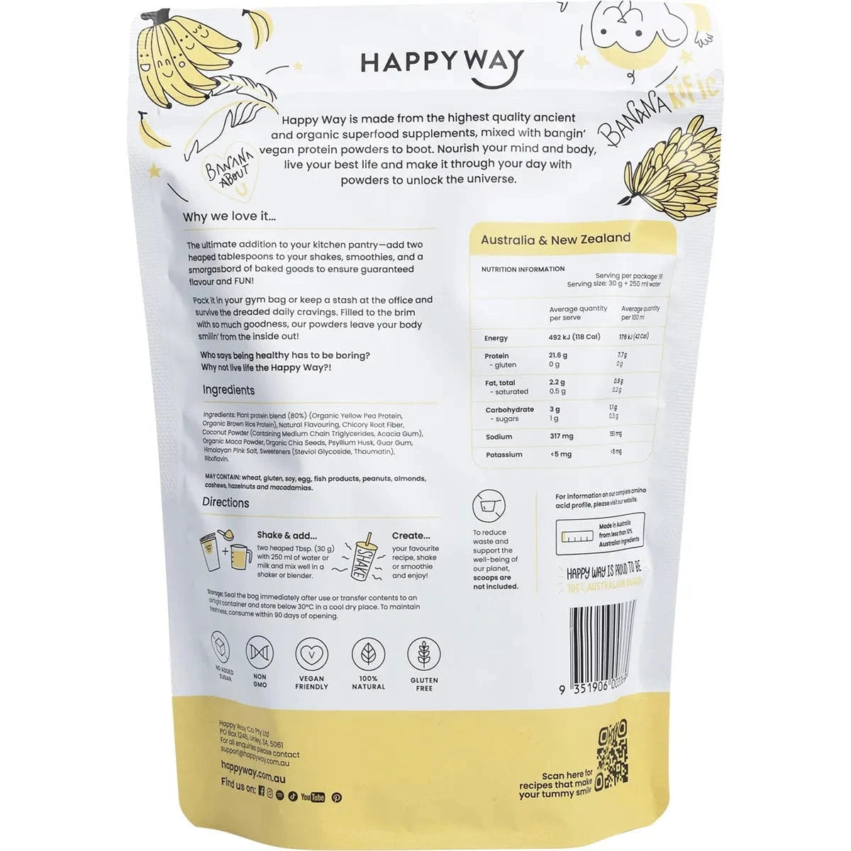 Happy Way Protein Powder Happy Way VEGAN Protein Powder Banana 500g