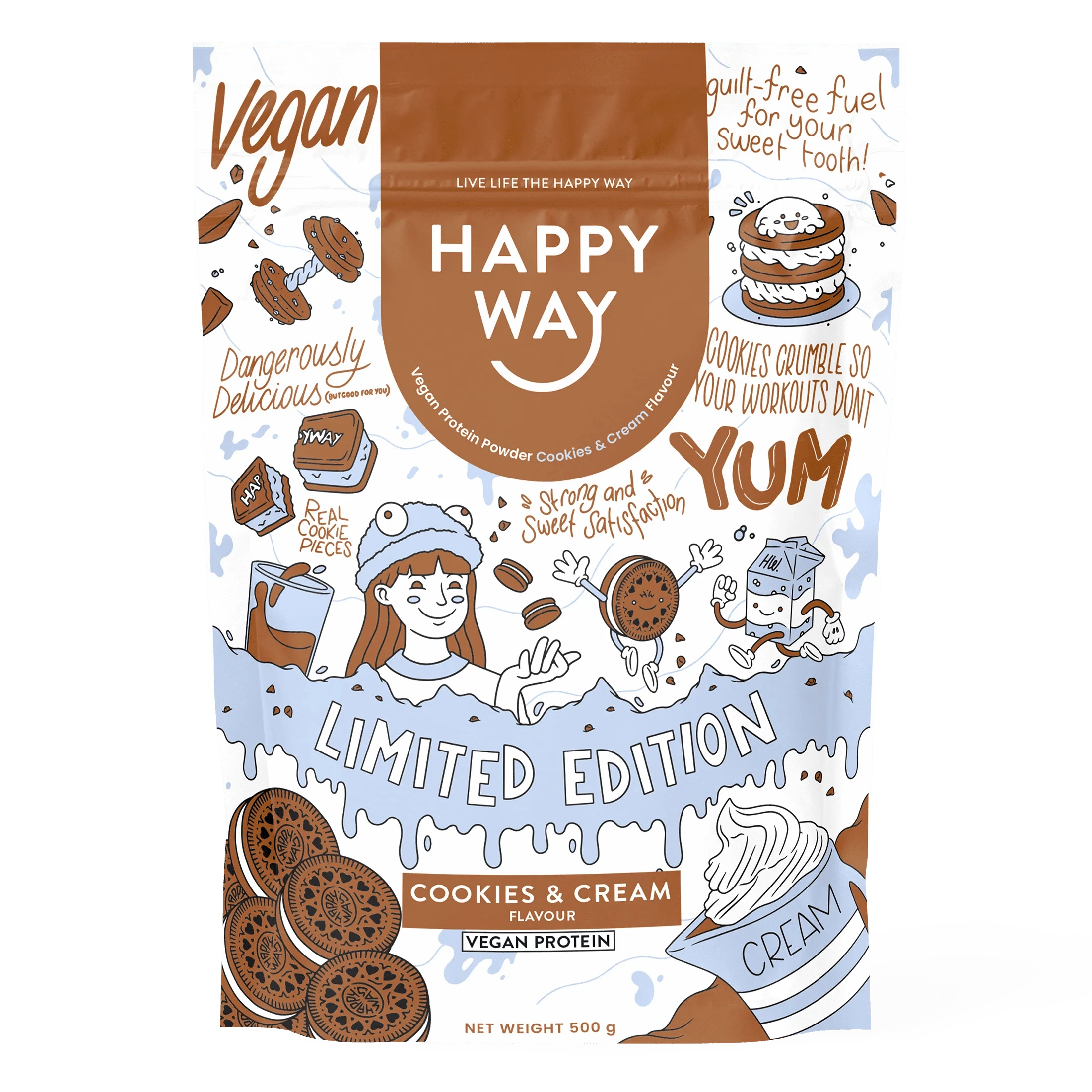 Happy Way Protein Powder Happy Way Vegan Protein Powder Cookies & Cream 500g