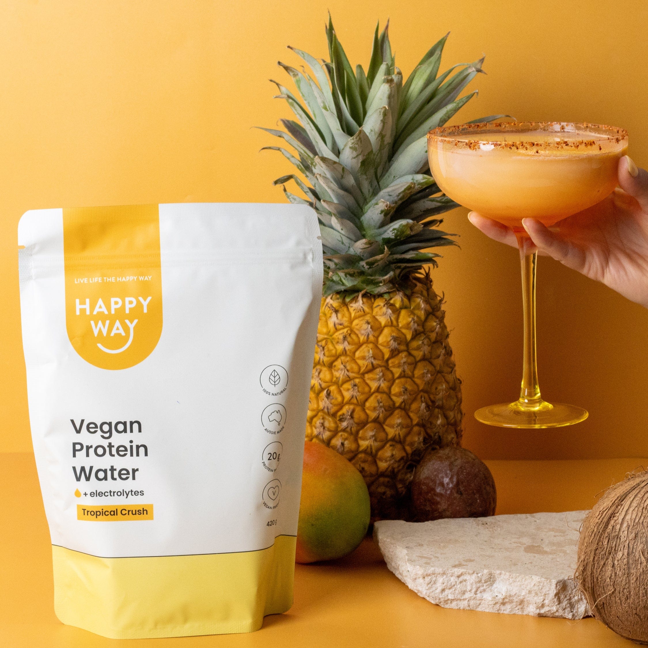 Happy Way Protein Powder Happy Way Vegan Protein Water Tropical Crush 420g