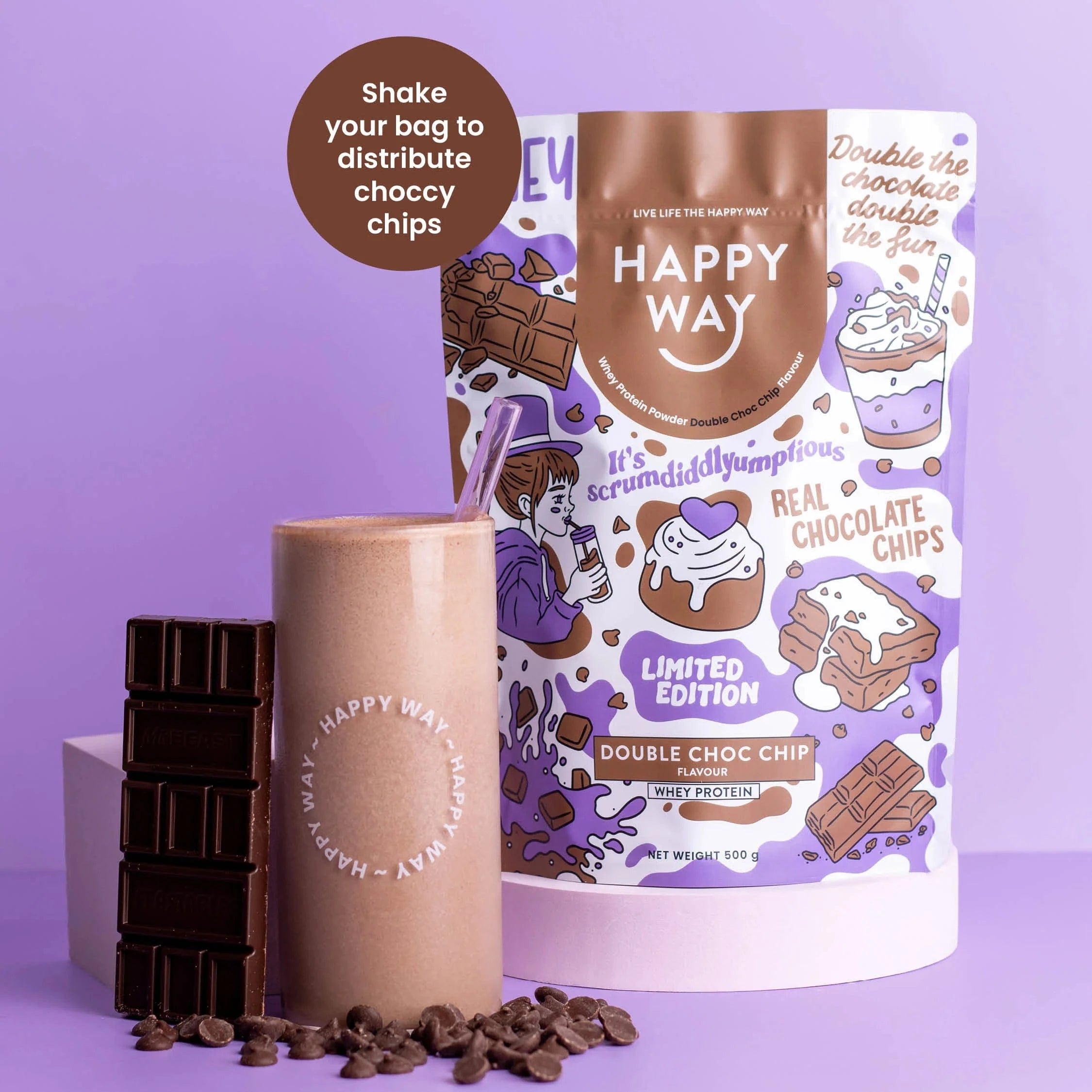 Happy Way Protein Powder Happy Way Whey Protein Powder Double Choc Chip 500g