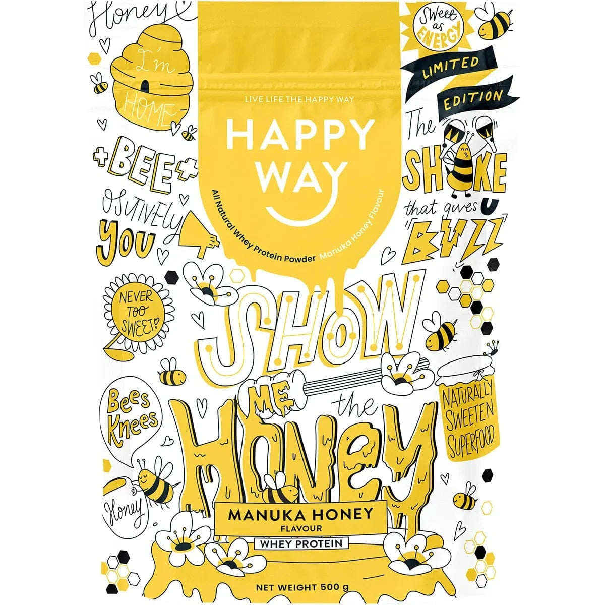 Happy Way Protein Powder Happy Way Whey Protein Powder Manuka Honey 500g