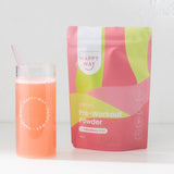 Happy Way Strawberry Kiwi Pre-Workout Powder 250g with prepared drink