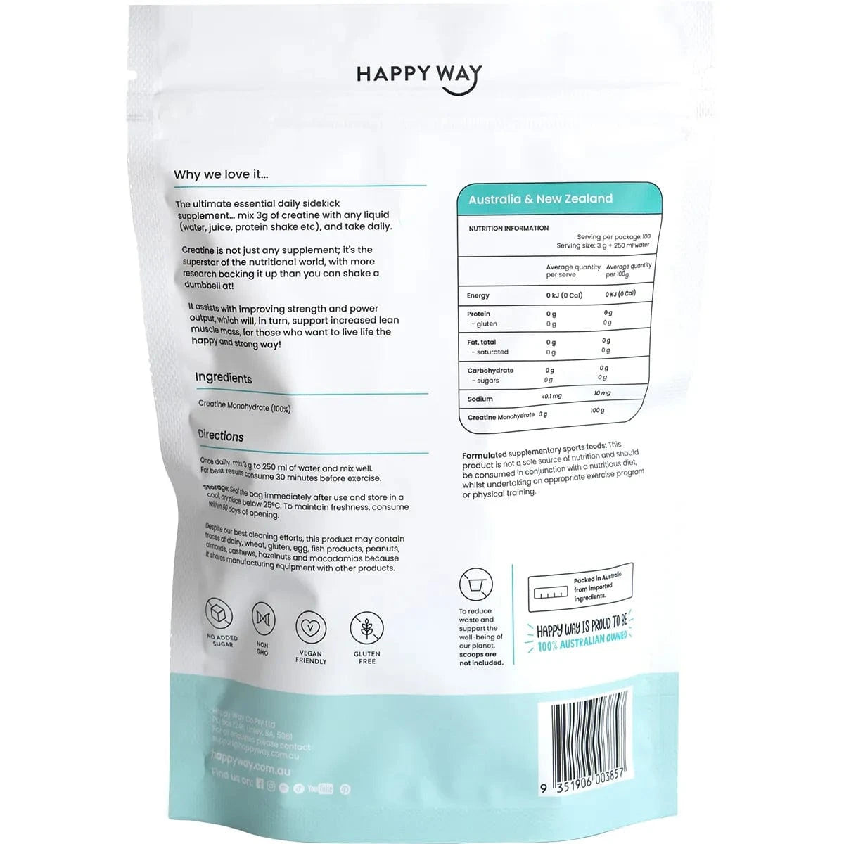 Happy Way Supplements Happy Way Creatine Powder Monohydrate 300g