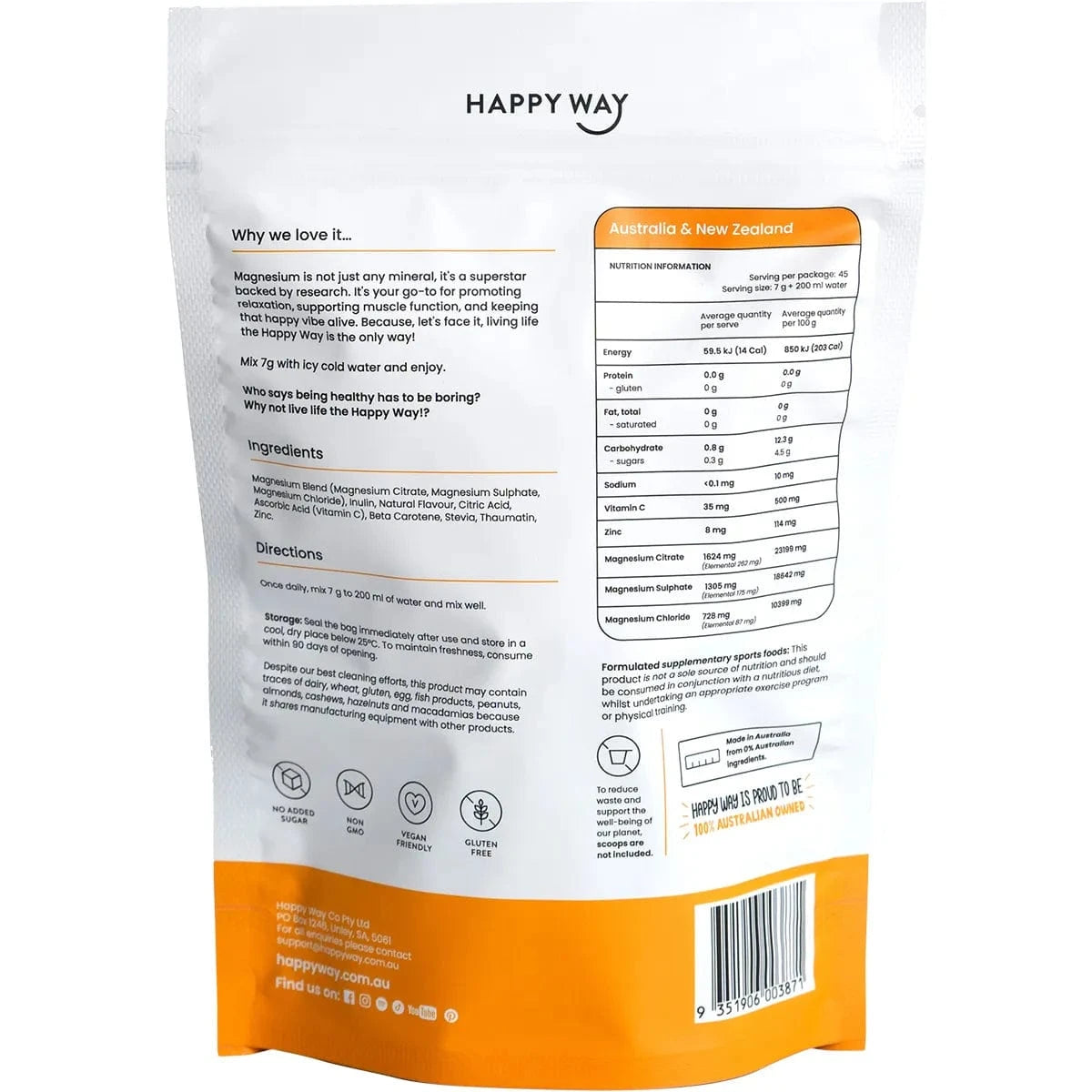 Happy Way Supplements Happy Way Magnesium Powder Orange 315g