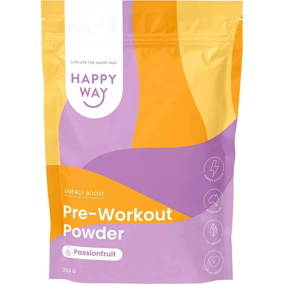 Happy Way Supplements Happy Way Pre-Workout Powder Passionfruit 250g