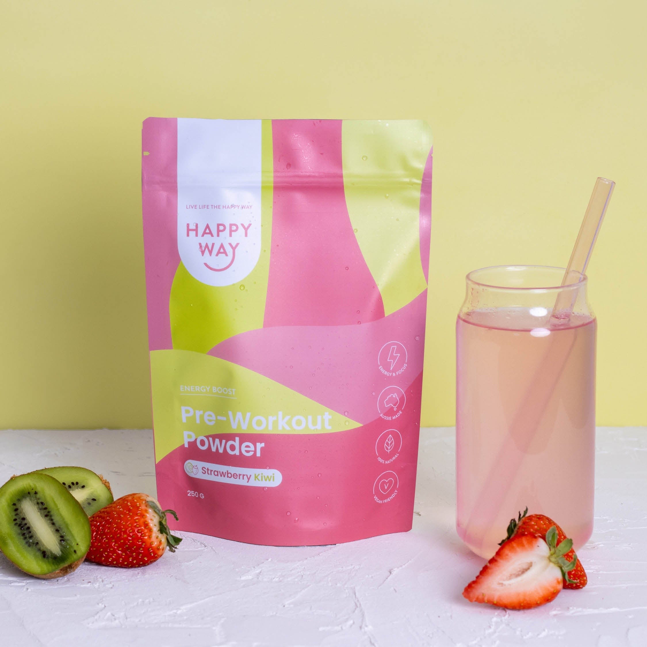 Happy Way Supplements Happy Way Pre-Workout Powder Strawberry Kiwi 250g