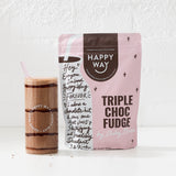 Happy Way Ashy Bines Triple Choc Fudge Whey Protein Powder 500g prepared serving