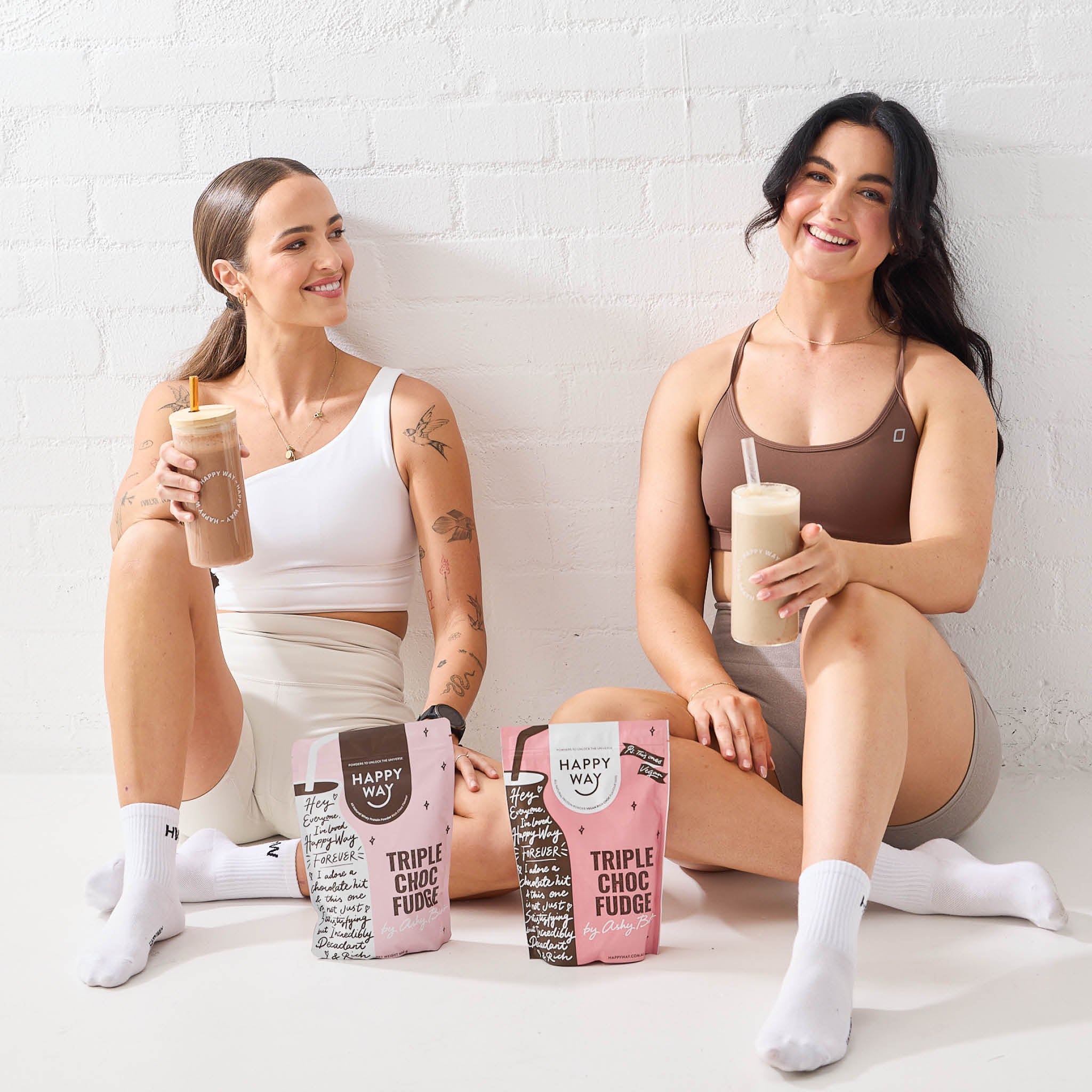 Happy Way Ashy Bines Triple Choc Fudge Whey Protein Powder 500g lifestyle image